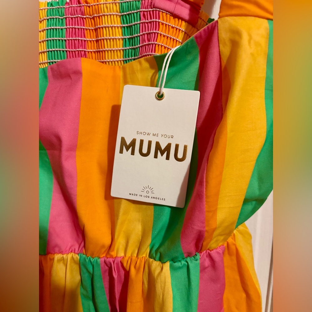 Bright Multi-Stripe Mini Dress - Square Neck, Sleeveless - Picture 7 of 7